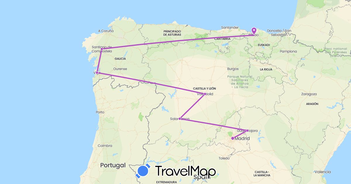 TravelMap itinerary: driving, train in Spain (Europe)